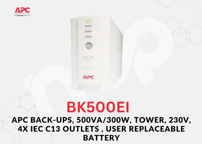 APC Back-UPS, 500VA/300W, Tower, 230V, 4x IEC C13 Outlets , User Replaceable Battery