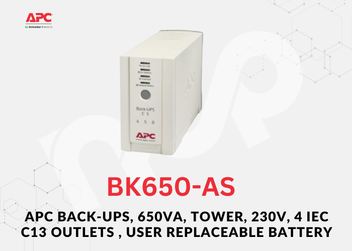 APC Back-UPS, 650VA, Tower, 230V, 4 IEC C13 Outlets , User Replaceable Battery
